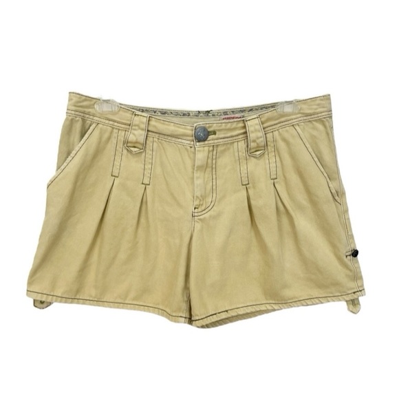 Vintage Y2K Free People Khaki Pleated Utility Shorts Size 12 Cotton Canvas - Picture 1 of 11